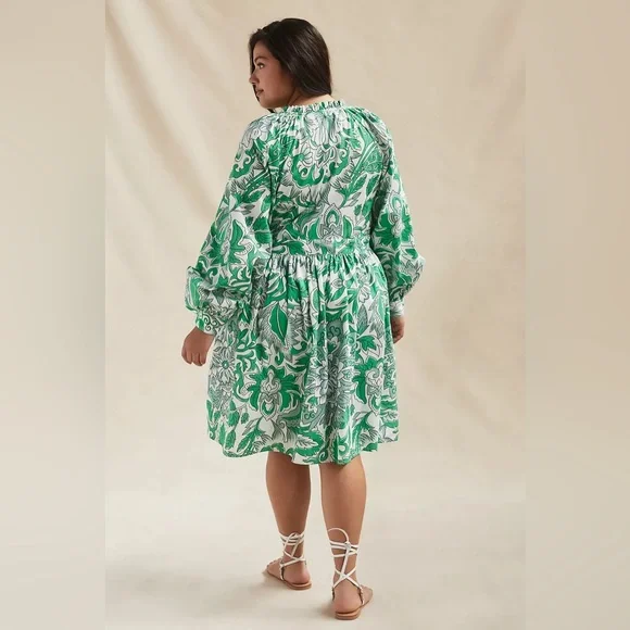 Anthropologie Green Floral Long Sleeve Dress - Picture 7 of 7